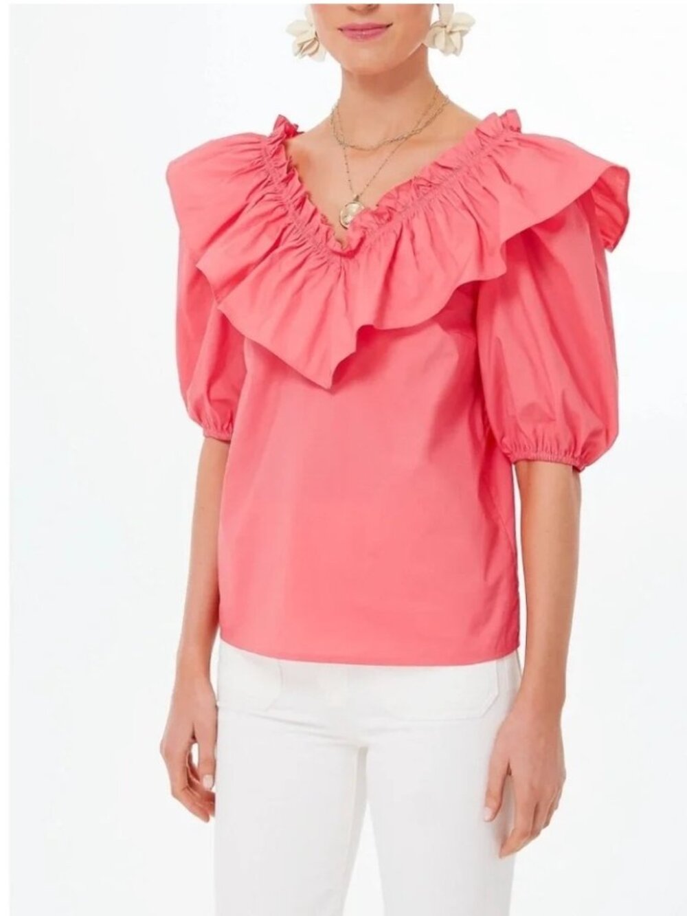 Tuckernuck English Factory Ruffle Puff Sleeve Top in Rose Small New Womens